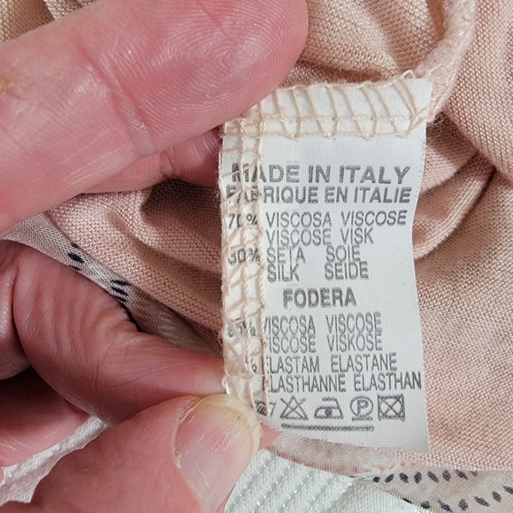LOLA Made In Italy Silk Blend Sheer Blouse Blush Pink Medallion Print Small - Picture 10 of 13
